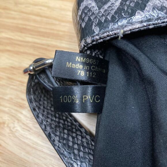 Nicole Miller, Snakeskin Print Gray Black Vegan Leather, Rosette Accents Womens - Picture 4 of 12